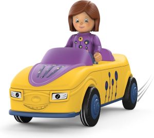 Toddys speelgoedauto met een vrouw achter het stuur